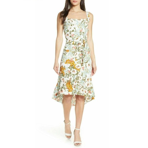 CHELSEA28 Floral Belted Fit & Flare Sundress - Large - Ivory - Picture 1 of 5